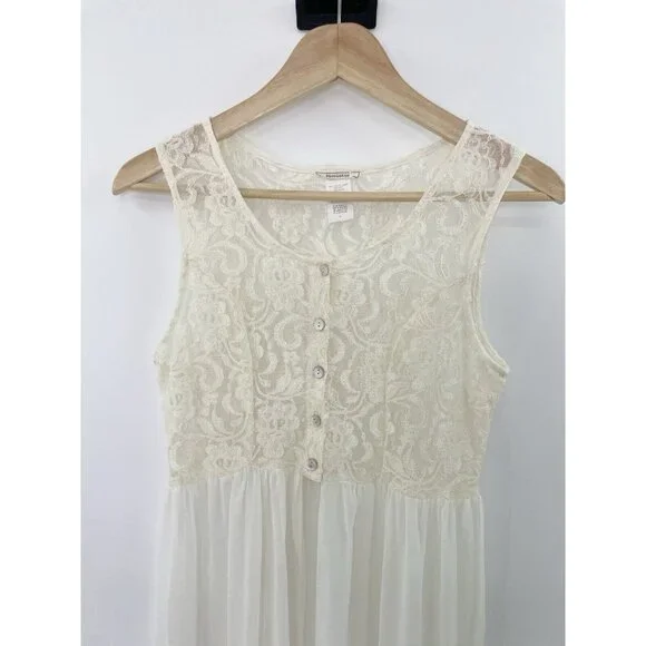 Nicolette Ivory Lace Sheer Bodice Dress Size L Slits Flowy, Fairycore, Flaw - Picture 4 of 13